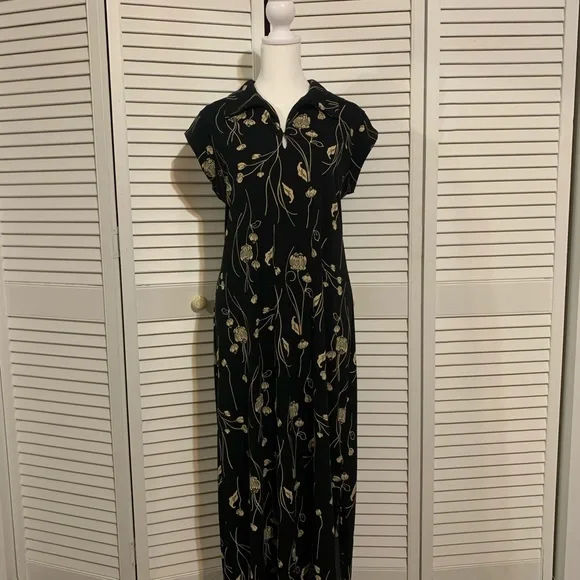 New York & Company Black and Gold Floral Maxi Dress